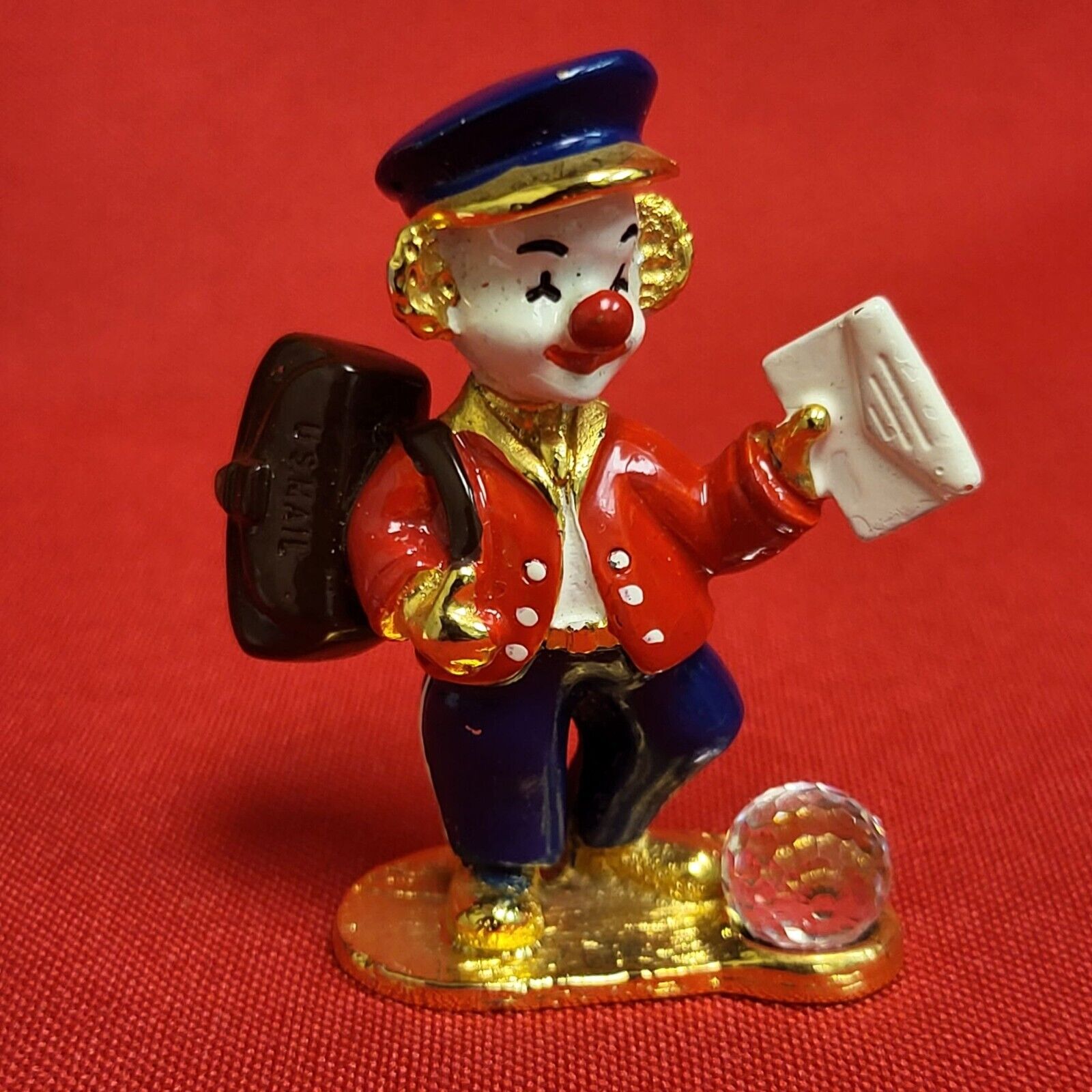 VTG Spoontiques  Pewter Miniature Gold Clown Mailman with Swarovski Crystal