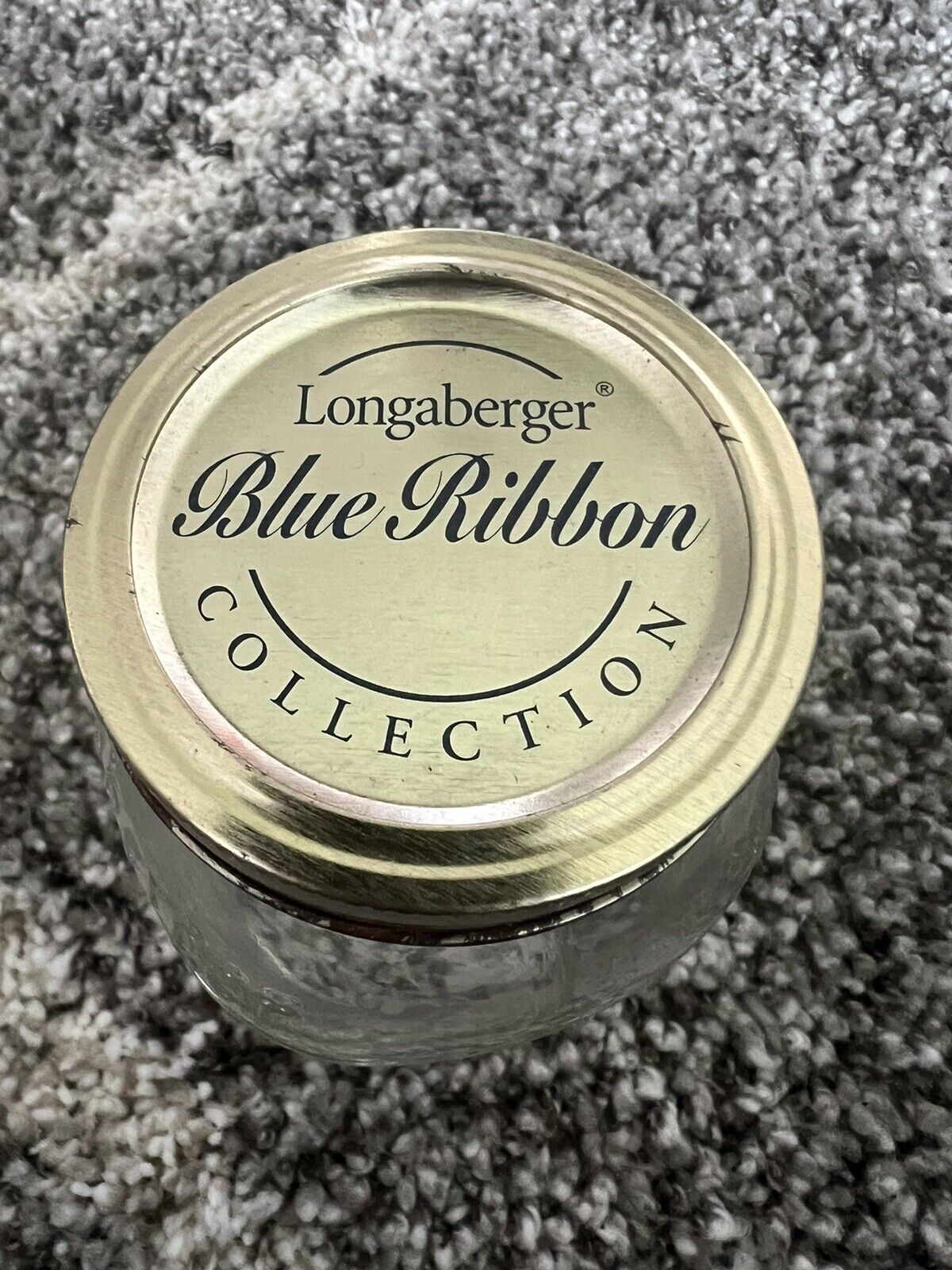 Longaberger Woven Traditions Blue Ribbon Quart Clear Glass Canning Jar