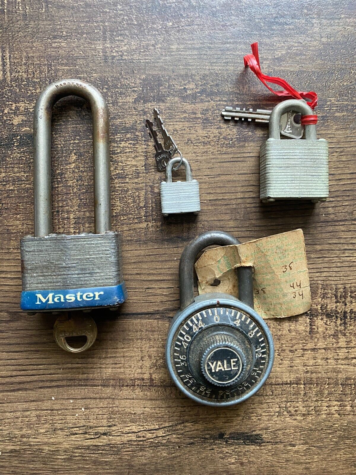 3 Vintage Master Locks with Keys No 1, No 2 & No 9 - w/Keys + Yale Combination