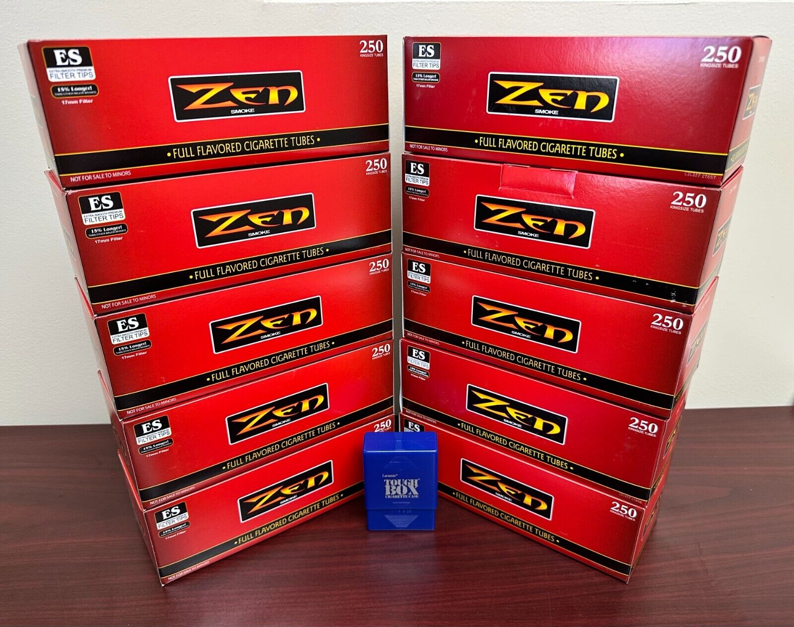 Zen Red King Size Full Regular Cigarette Tubes 10 Boxes Comes With BLUE Case