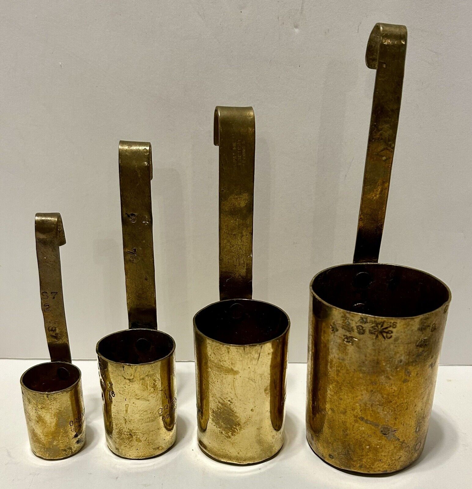 Vintage Handmade Brass Seer Measuring Cup Set of 4 Punjab Metalworks BOMBAY