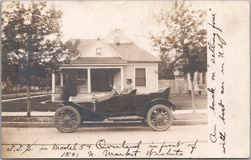 1911 WICHITA Kansas RPPC Postcard Model 54 OVERLAND Car / 1501 N. Market Street