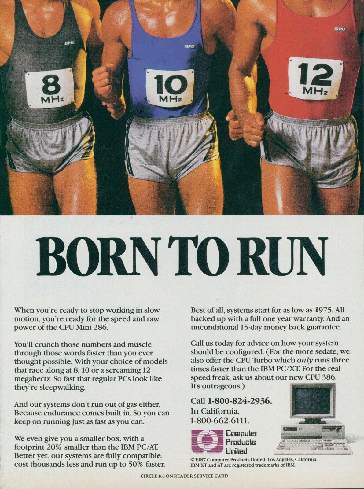 1987 Computer Products United Born To Run Male Joggers Runners CPU Mini Ad PC2