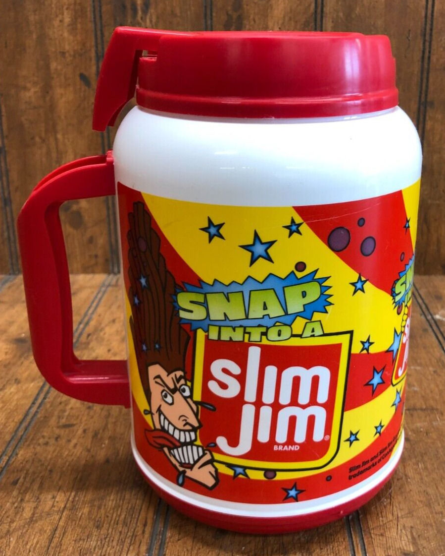 1990 Slim Jim Travel Mug 64 Oz. Snap Into A Slim Jim Whirley