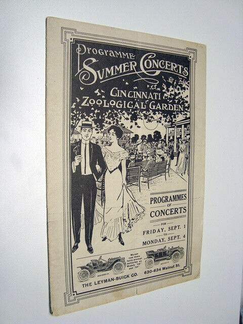Circa 1910 Cincinnati Zoological Garden Summer Concerts Programme