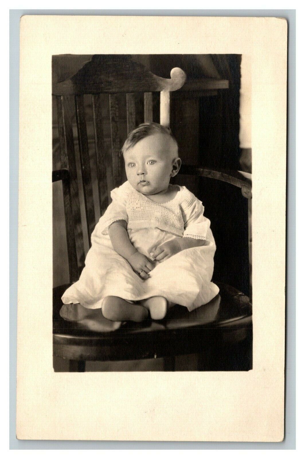 Vintage 1920's RPPC Postcard - Adorable Child on a Wooden Chair