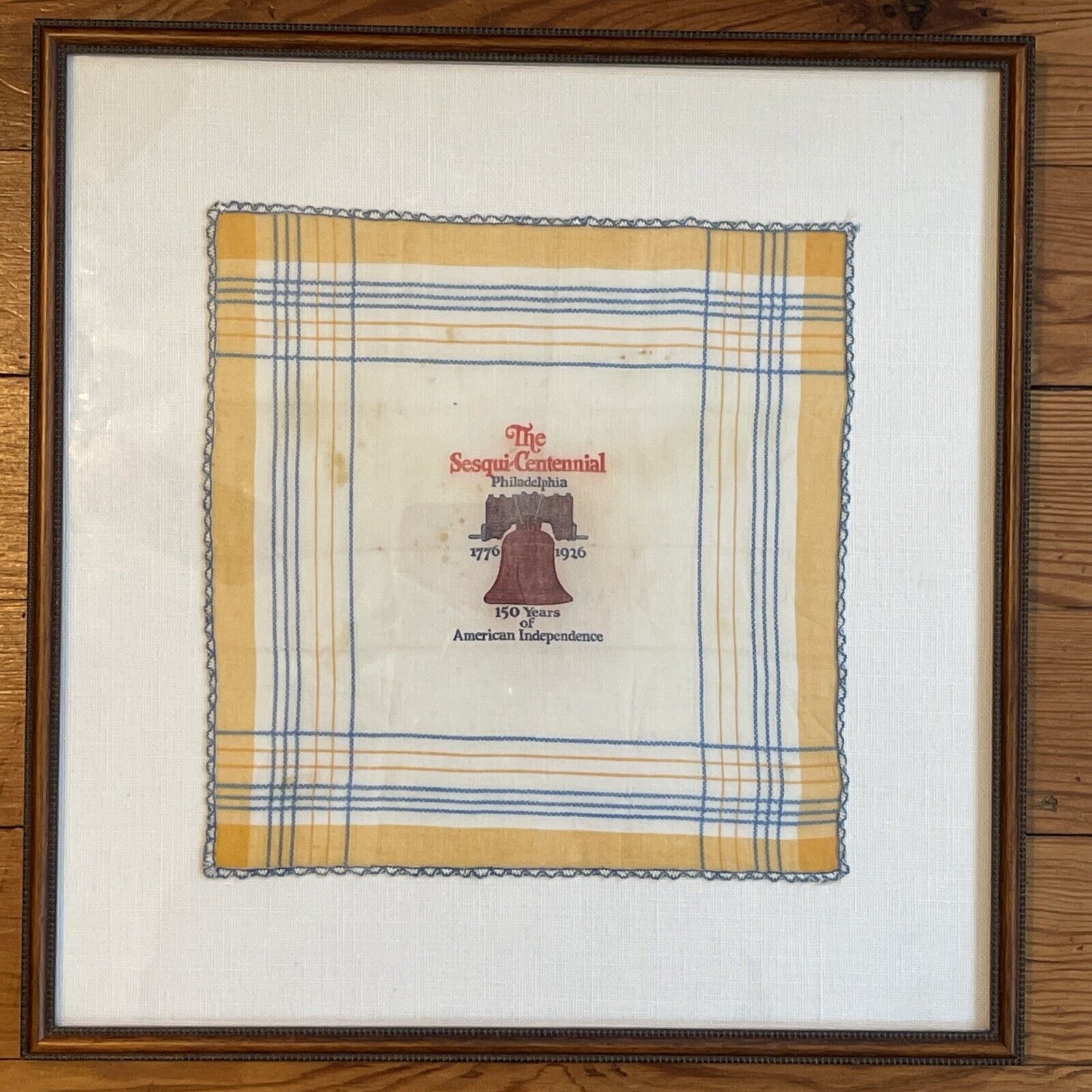 Antique 1926 Sesquicentennial Expo Handkerchief - PHILADELPHIA - Prof Framed