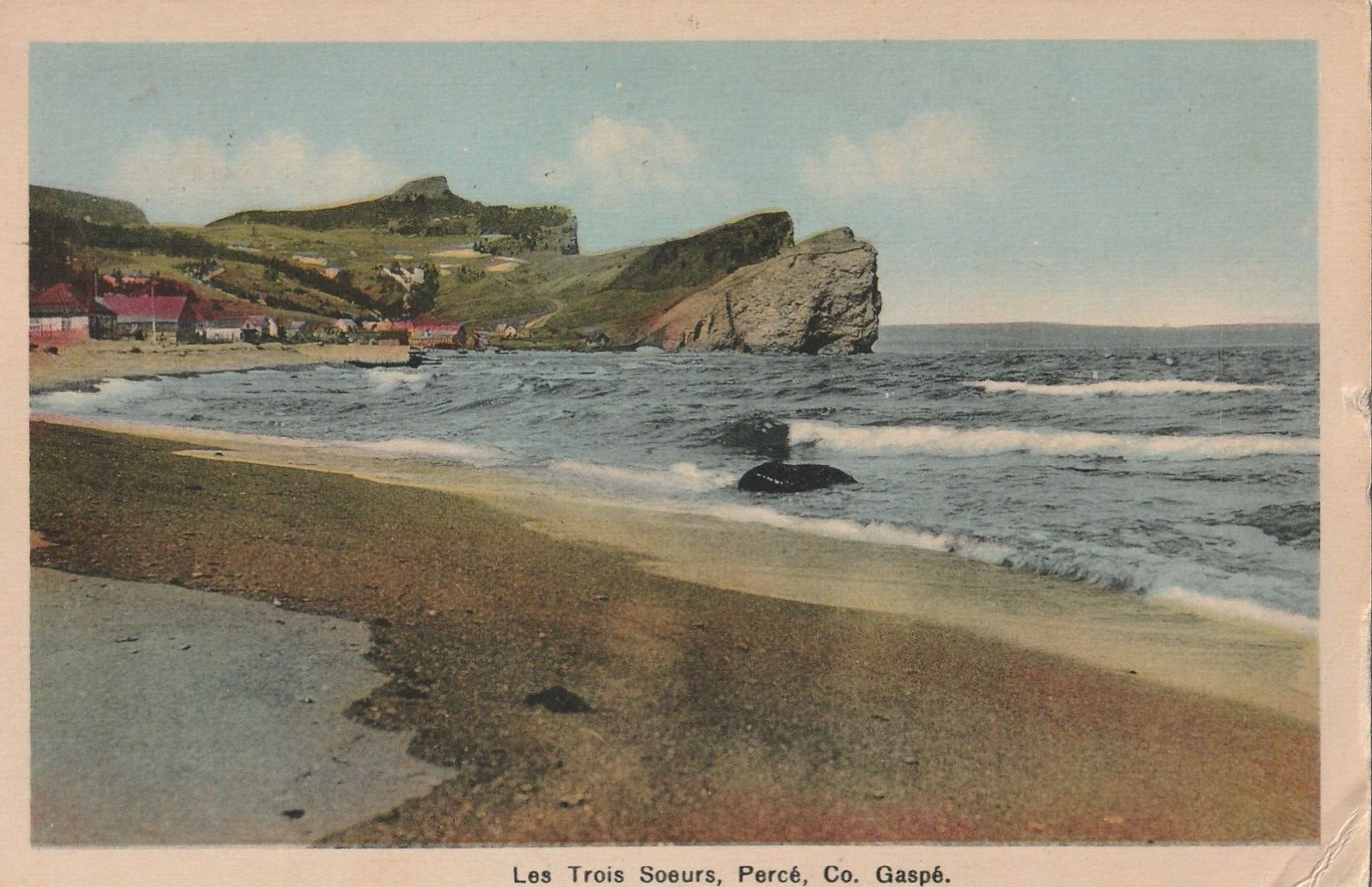 Vintage Postcard Beach Les Trois Soeurs Perce, Co. Gaspe Posted