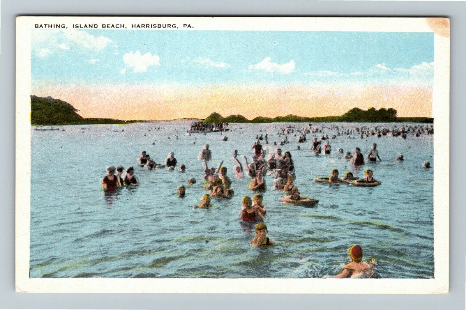 Harrisburg PA-Pennsylvania, ISLAND BEACH, BATHING IN WATER, Vintage Postcard