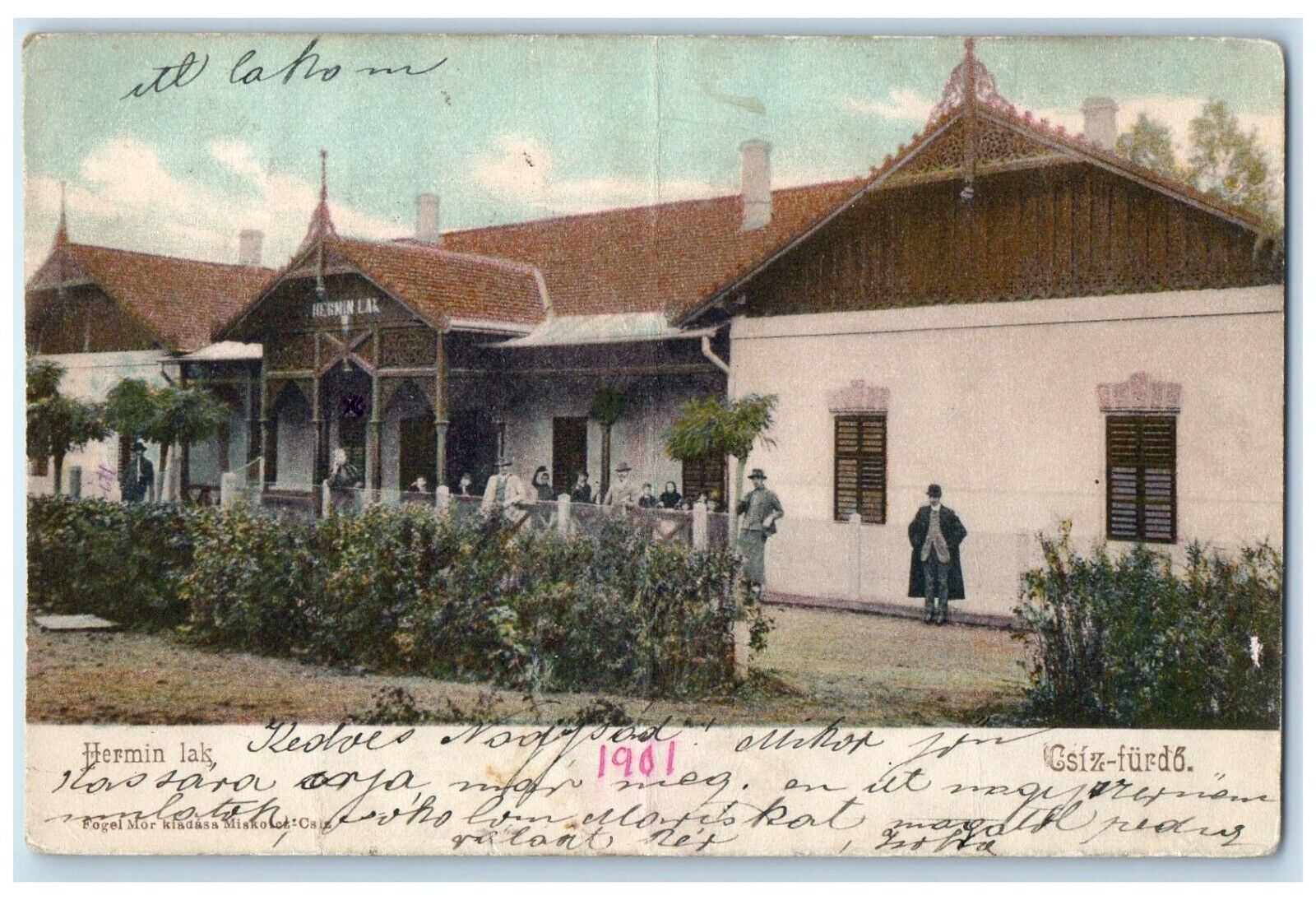 1901 View of Hermin Lak Building Csizfurdo Slovakia Antique Postcard