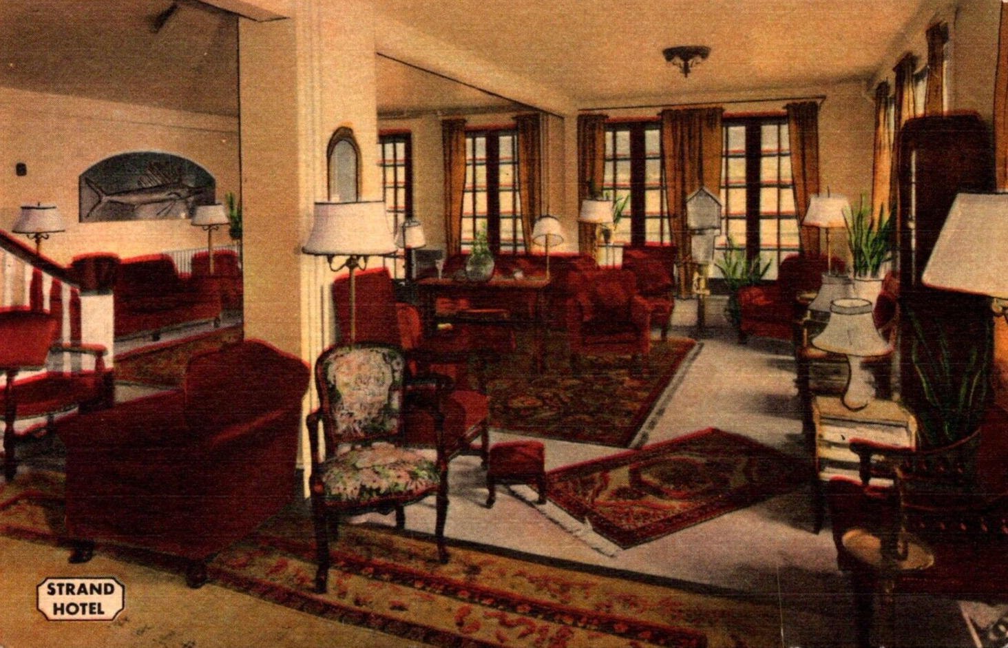 Ocean City New Jersey Postcard Strand Hotel Interior View Linen 1940s SW