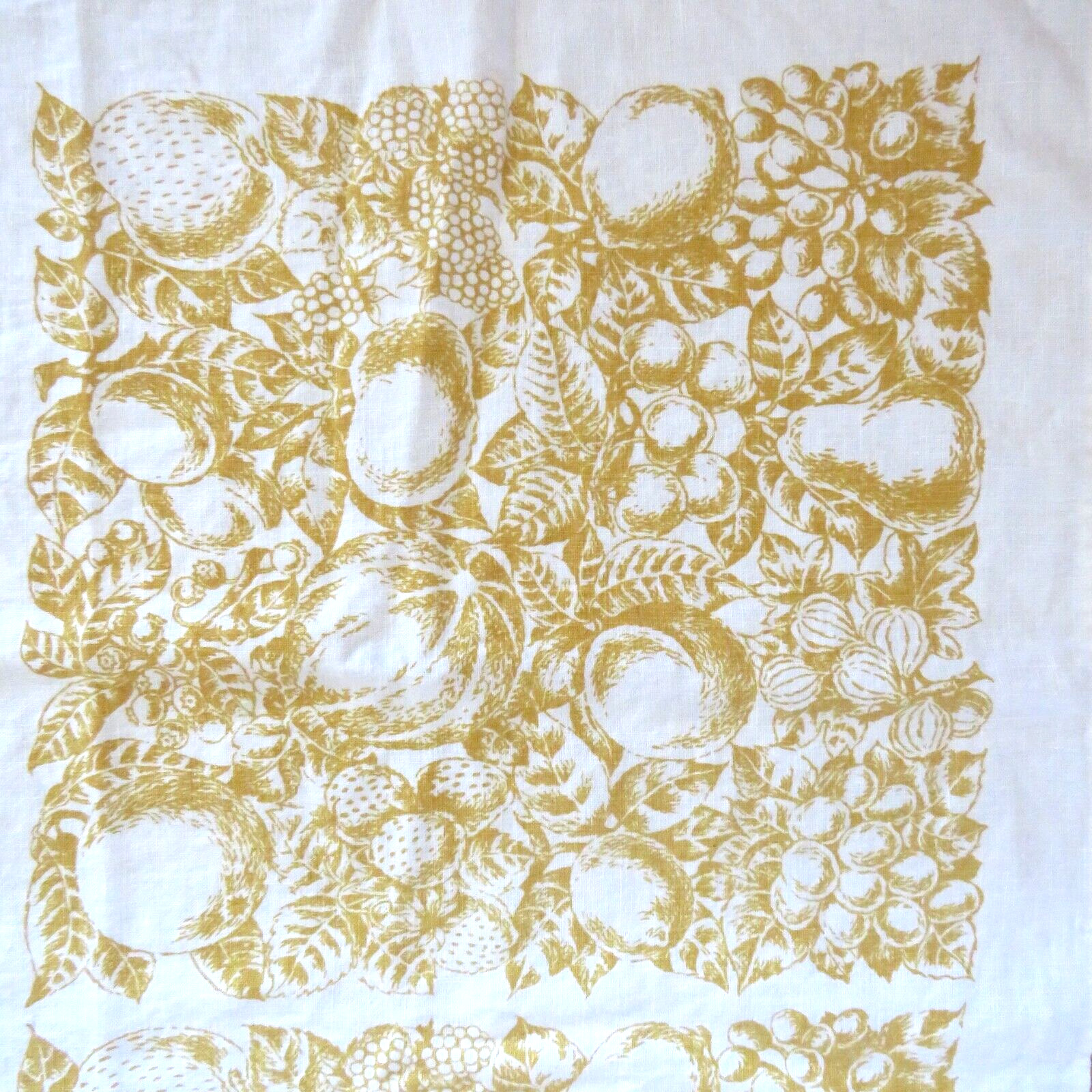 Vintage 1960's 100% Linen Cream & Yellow Tablecloth Fruit Printed Design 66