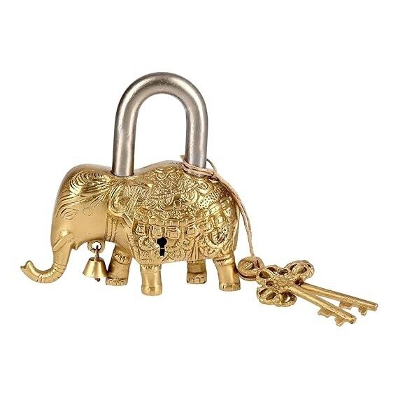Brass Elephant Padlock Vintage Style Antique Elephant Shape Security Lock 2keys