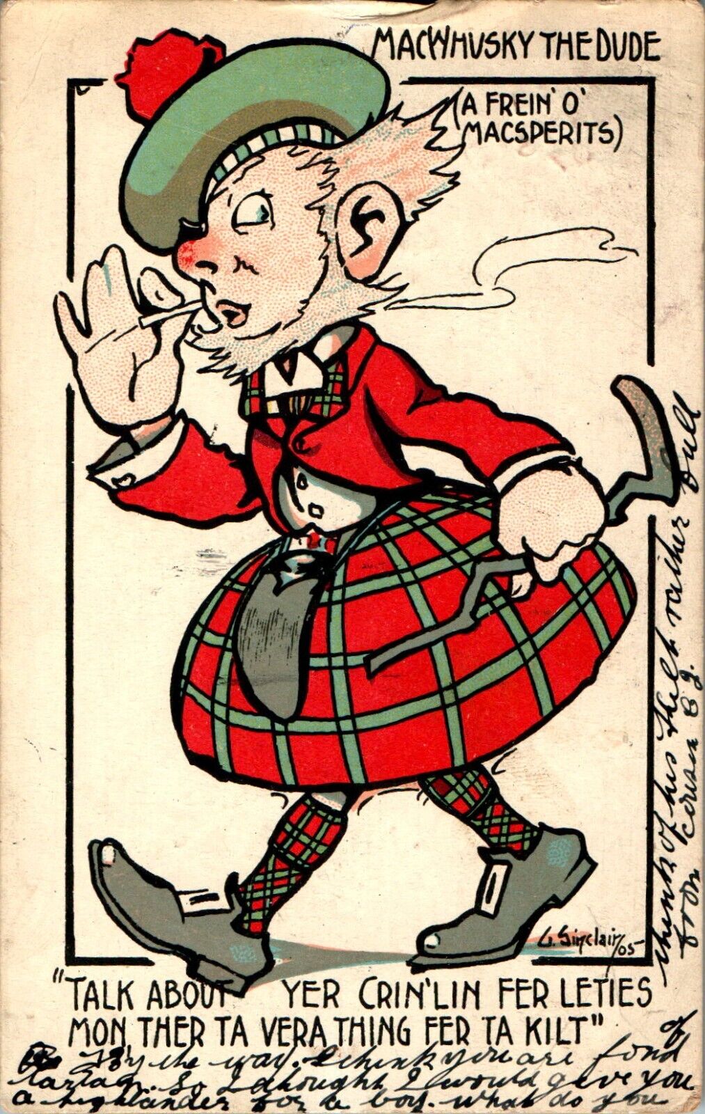 Scottish Man in Kilt, Drinking Humor 1906 Postcard