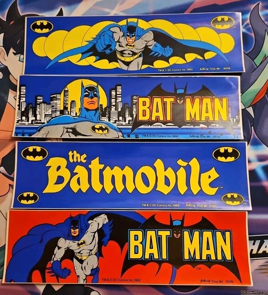 Vintage 1980 Batman Bumper Stickers Lot 4x, BATMOBILE 