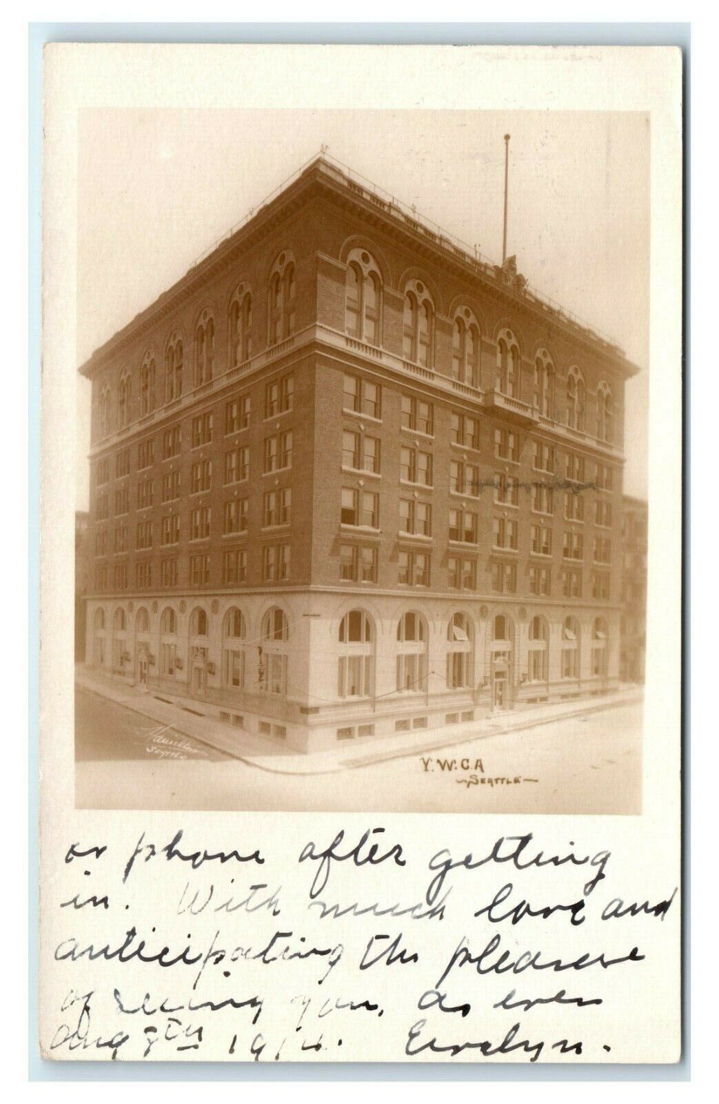 Postcard YWCA Building, Seattle WA 1914 RPPC A21