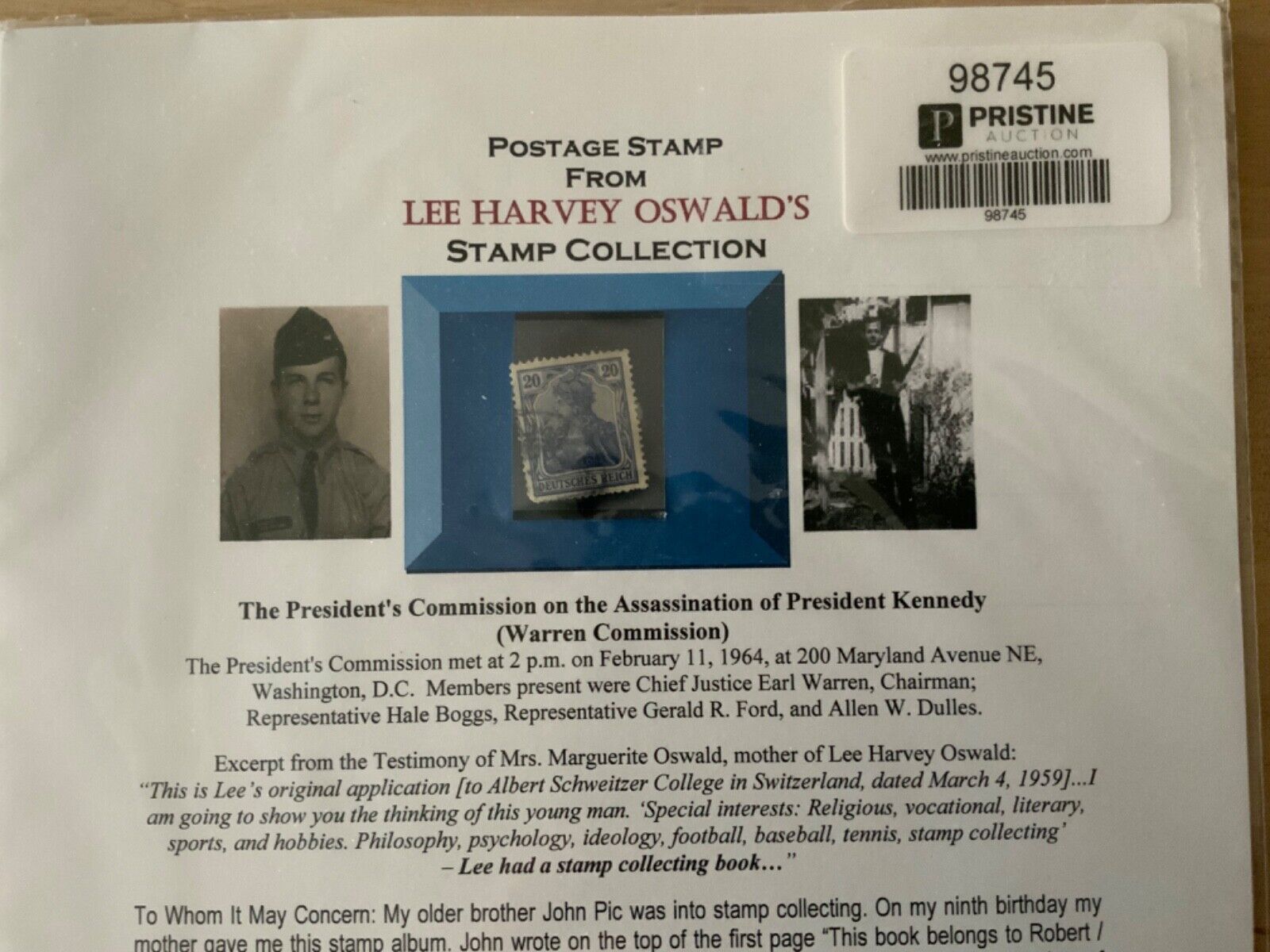 RARE Lee Harvey Oswald Personally Owned Collectible with  COA , Rare & Unique