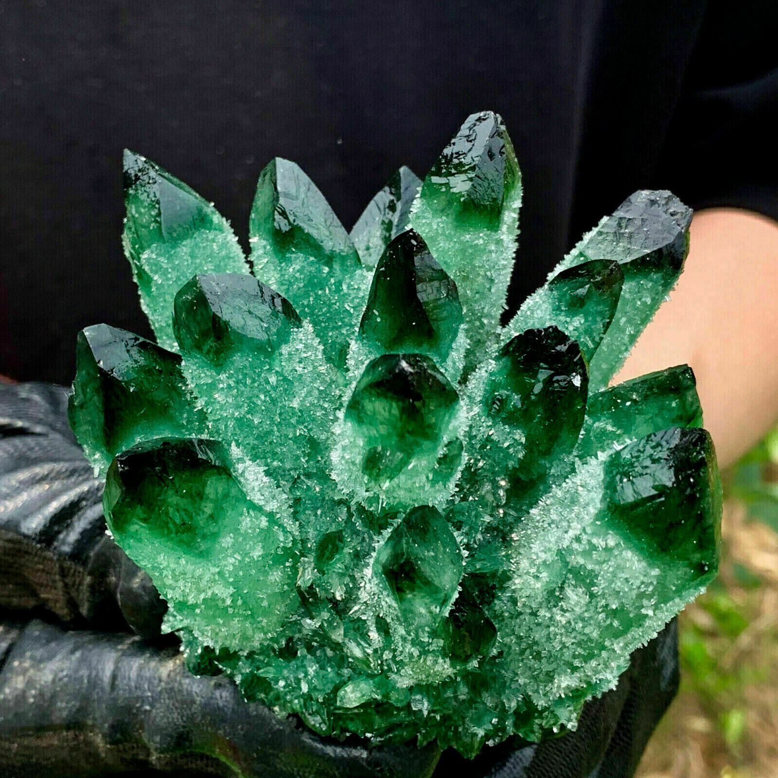 500g+ New Find Green Phantom Quartz Crystal Cluster Mineral Specimen Healing