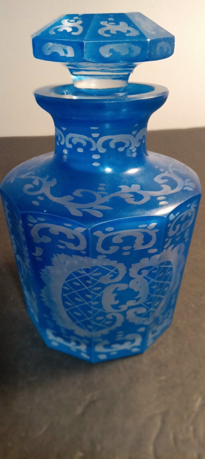 Antique Bohemian(German?) Blue Cut To Clear Perfume Bottle Wow