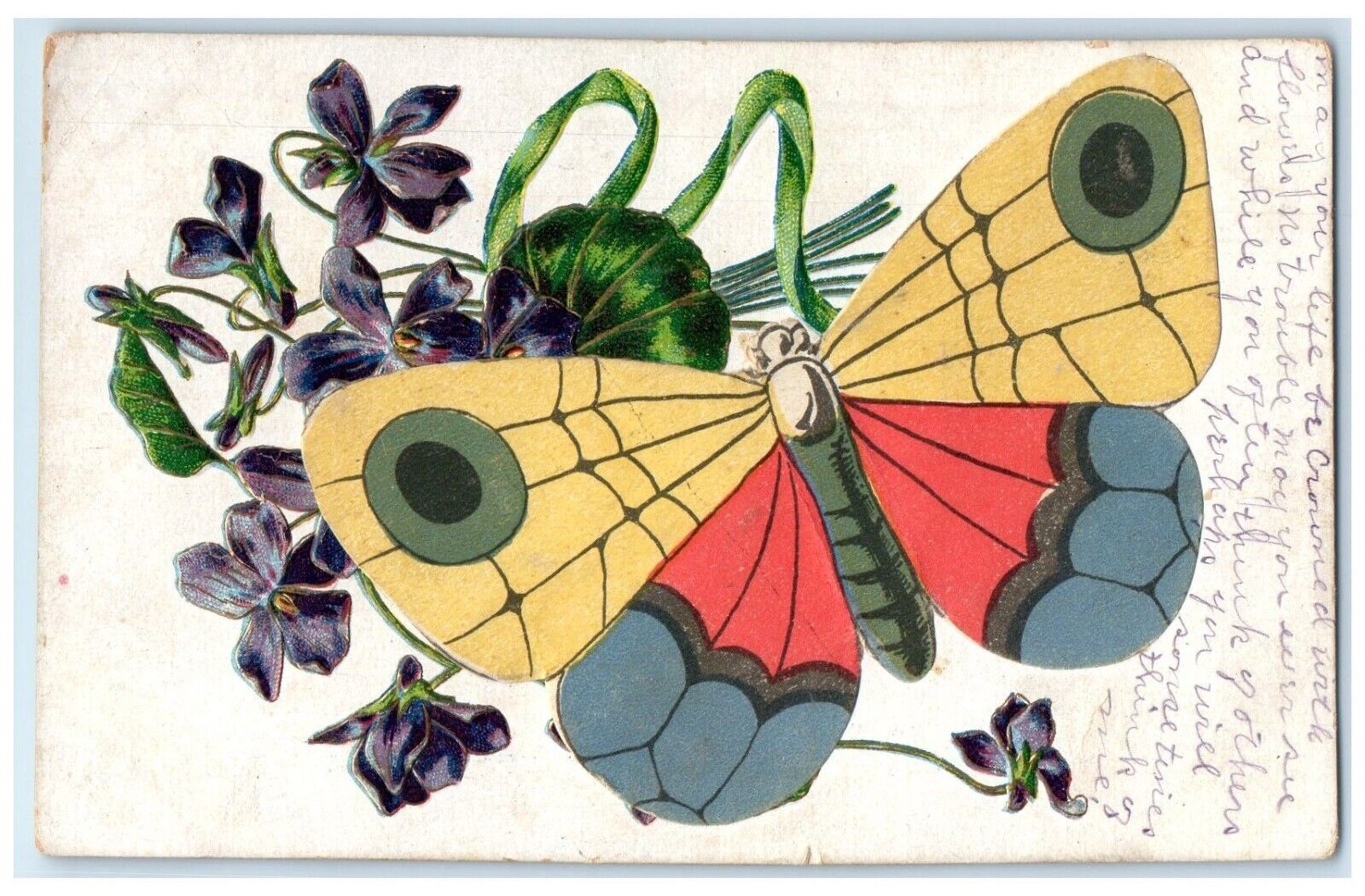 DPO Goreville Illinois IL Postcard 1909 Butterfly Flowers Embossed Antique