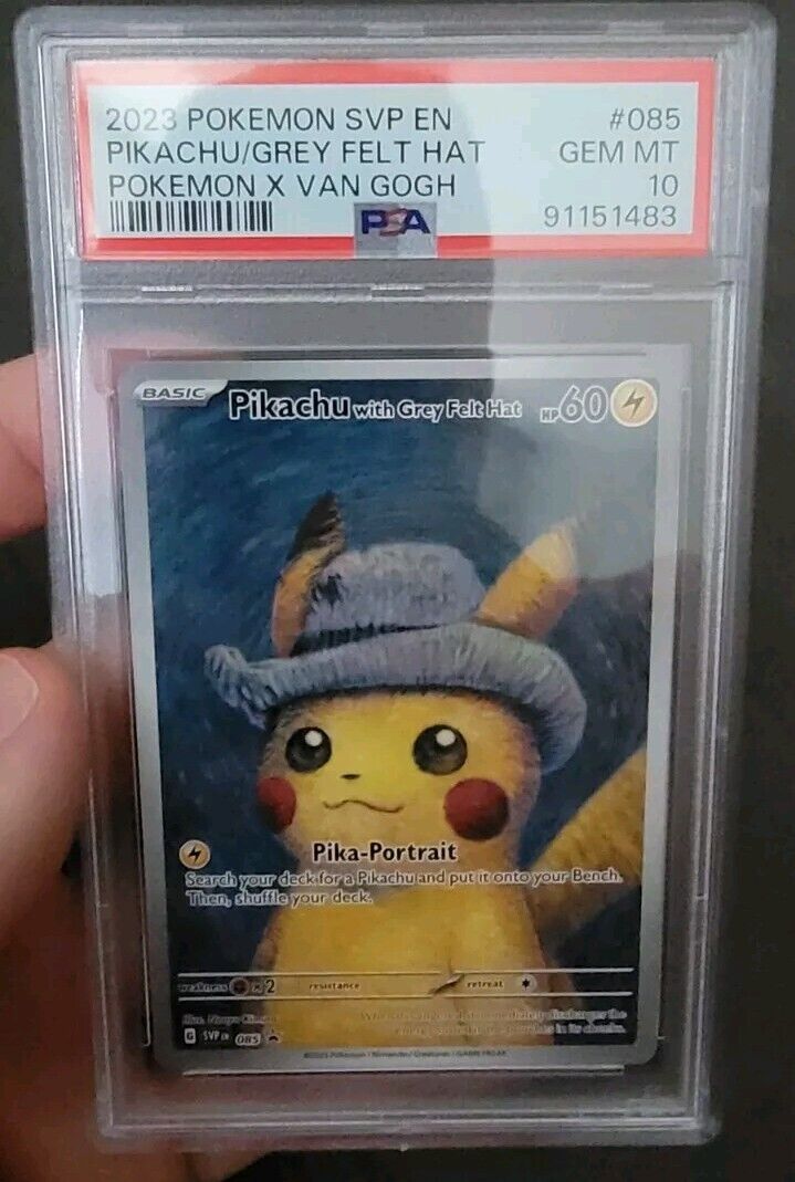 2023 Pokemon x Van Gogh SVP EN #085 Pikachu Grey Felt Hat PSA 10 GEM MINT