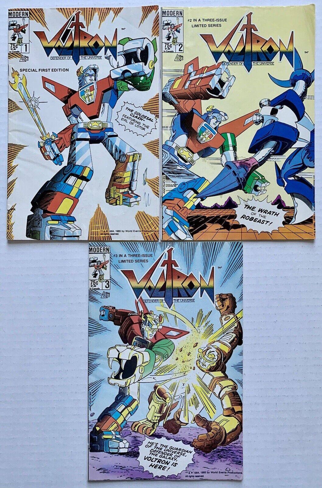 Voltron #1 #2 #3 (1984) Defender of the Universe -3 Issues (FN+/5.5-6.0)-VINTAGE