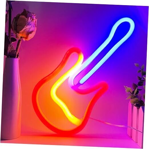  Guitar Neon Sign Light Neon Guitar Lamp, Guitar Wall Decor Guitar Multicolor