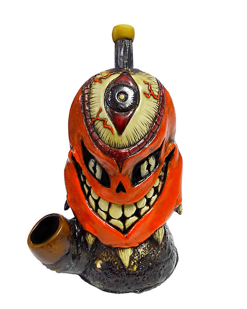 Red Eyed Demon Handmade Tobacco Smoking Hand Pipe Creepy Smile Evil Creature Art