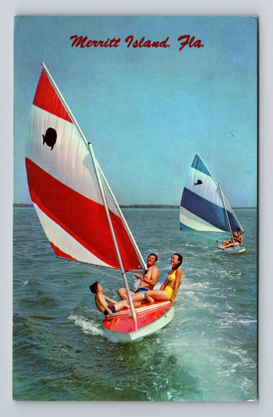 Merritt Island FL-Florida, Sailing in Waters around Island Vintage Postcard