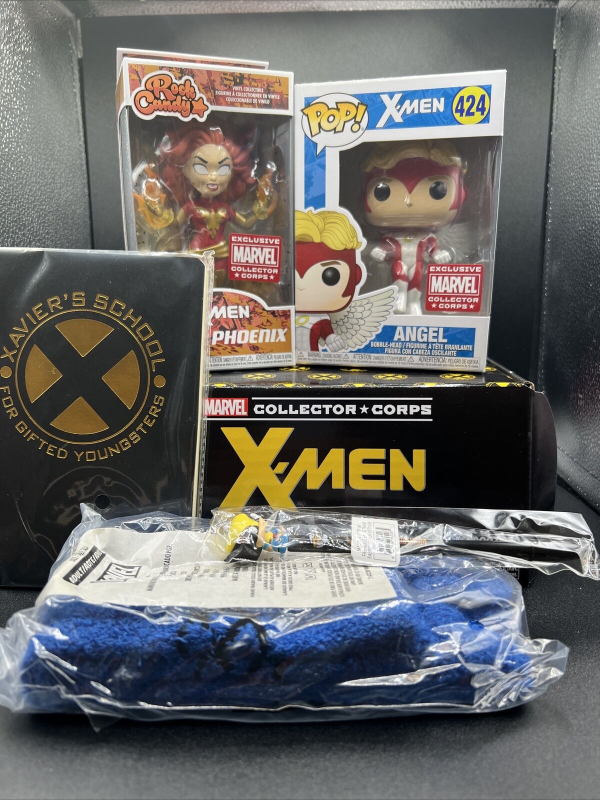  Funko Pop Marvel Collector Corps X-Men Box W/Socks, 5PC  #424 & Dark Phoenix