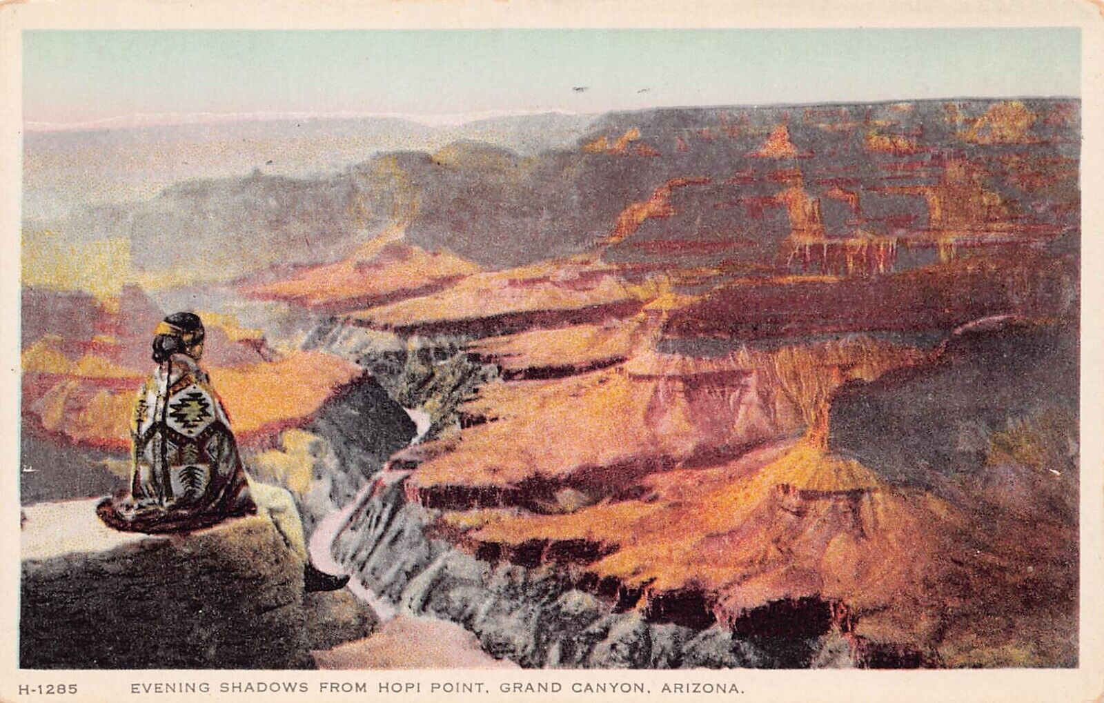 Grand Canyon Arizona Fred Harvey Hopi Point Evening Shadows Vtg Postcard D51