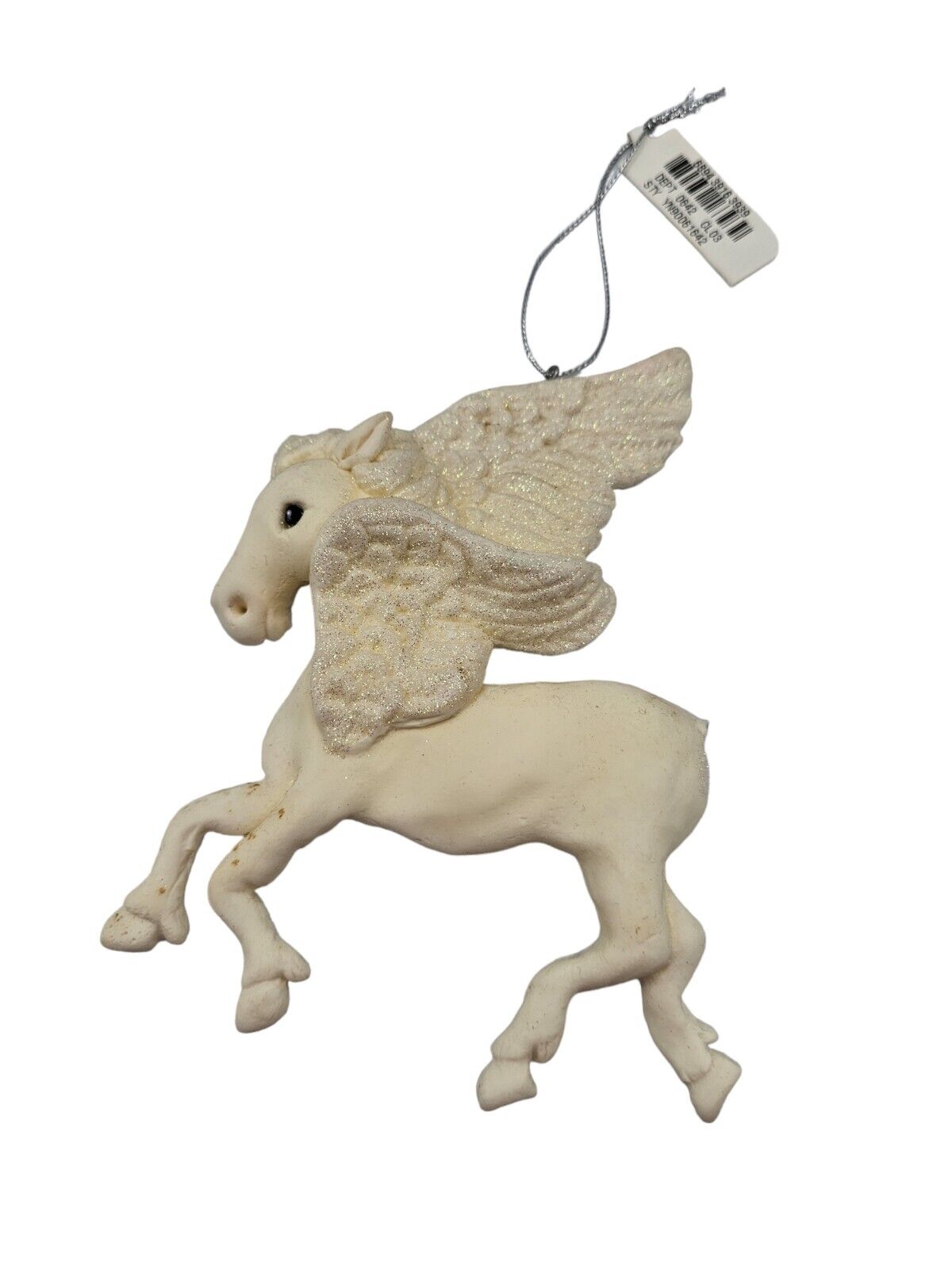 Vintage 1990s Clay Christmas Ornament Pegasus Beige Monochromatic