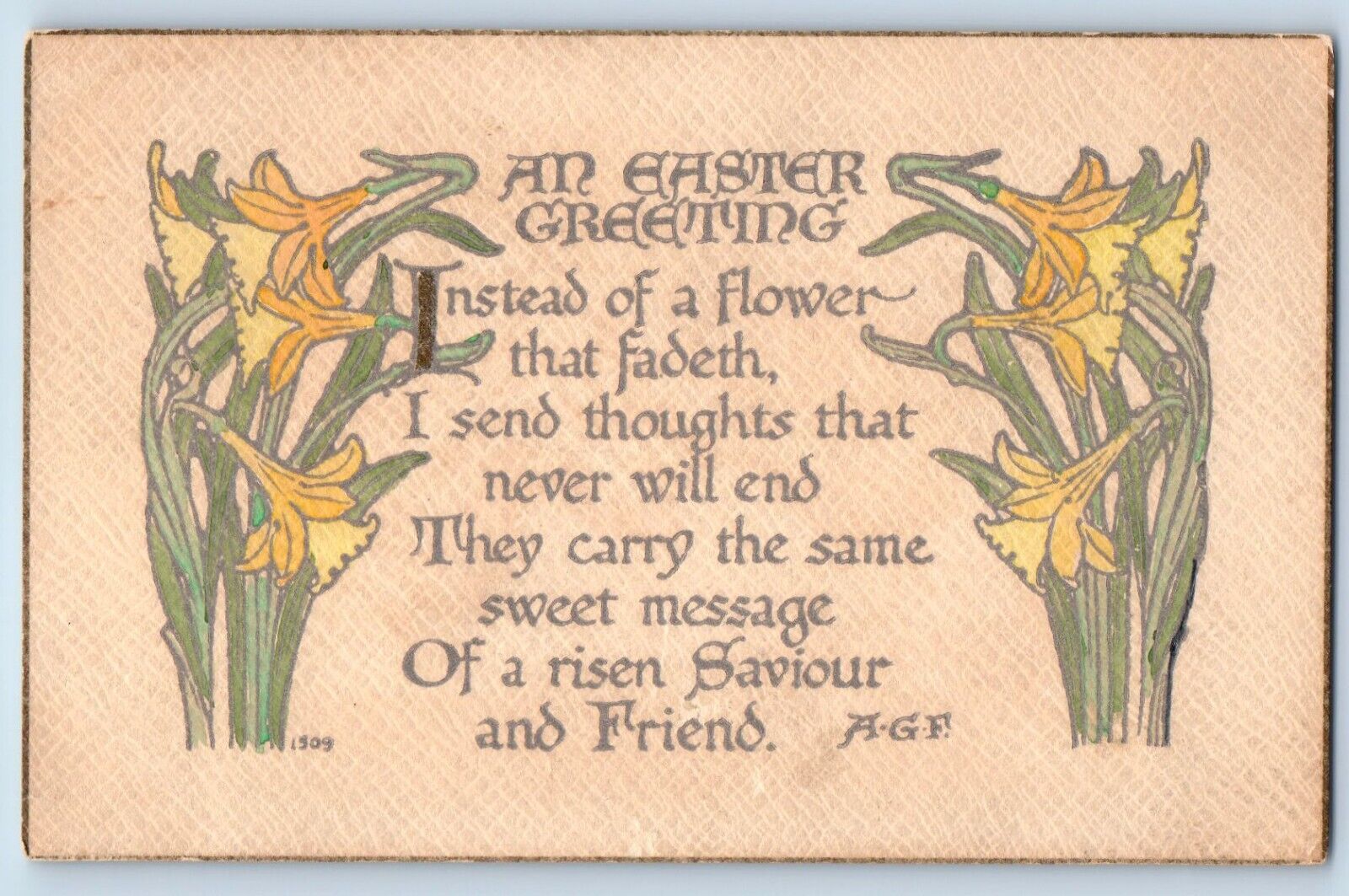 Easter Postcard Greetings Lily Flowers Arts Crafts c1905 Posted Antique