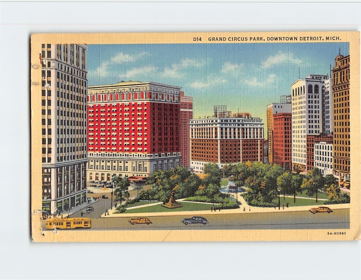 Postcard Grand Circus Park Downtown Detroit Michigan USA
