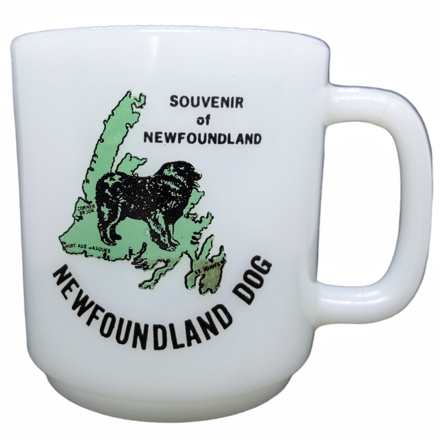 Vintage Glasbake Milk Glass Mug Newfoundland Dog Souvenir Cup RARE HTF