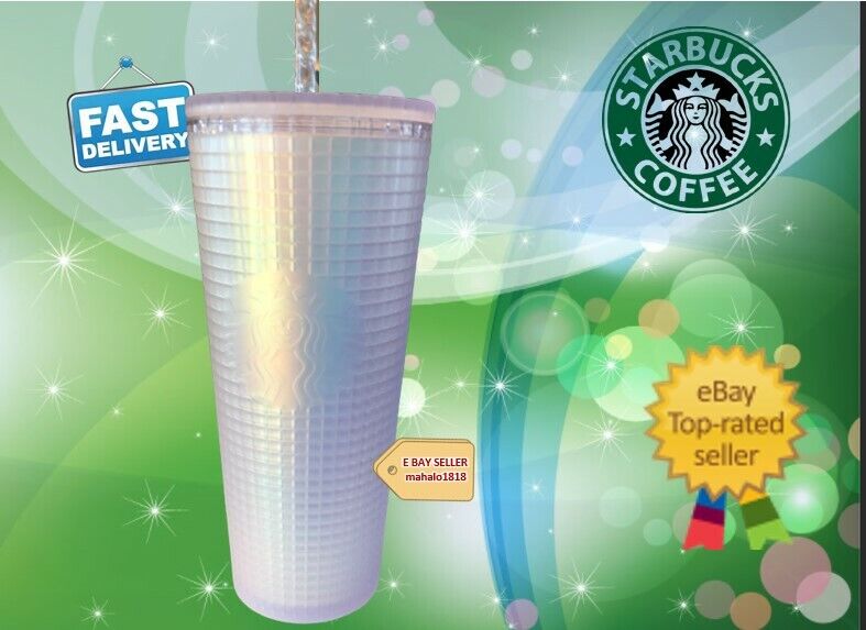 🌺💗Starbucks Spring 2022 White/Iridescent Grid Soft Touch Cold Cup 24 oz Venti