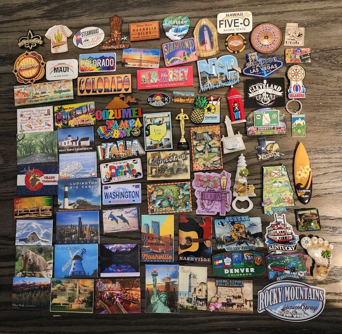 Lot of 70 Plus Souvenir Magnets US Cities States Countries Tourist Used