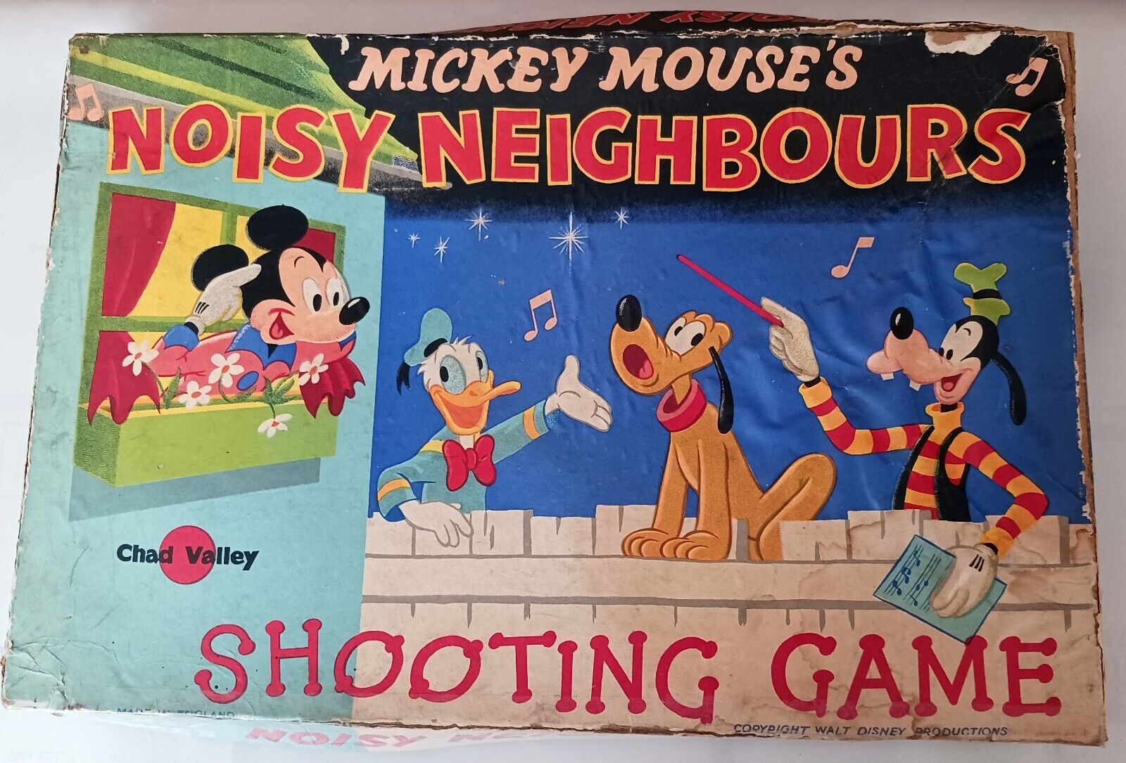 Rare Mickey Mouse Noisy Neighbours Shooting Game made in England by Chad Valley