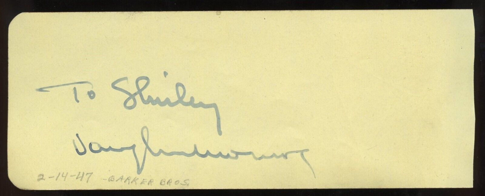 Vaughn Monroe d1973 signed 2x5 autograph on 2-14-47 Barker Bros Decorator Shop