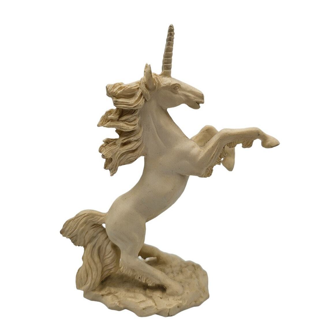 Vintage 1990s Solid Cream Stone Unicorn Figure Figurine On Hind Legs
