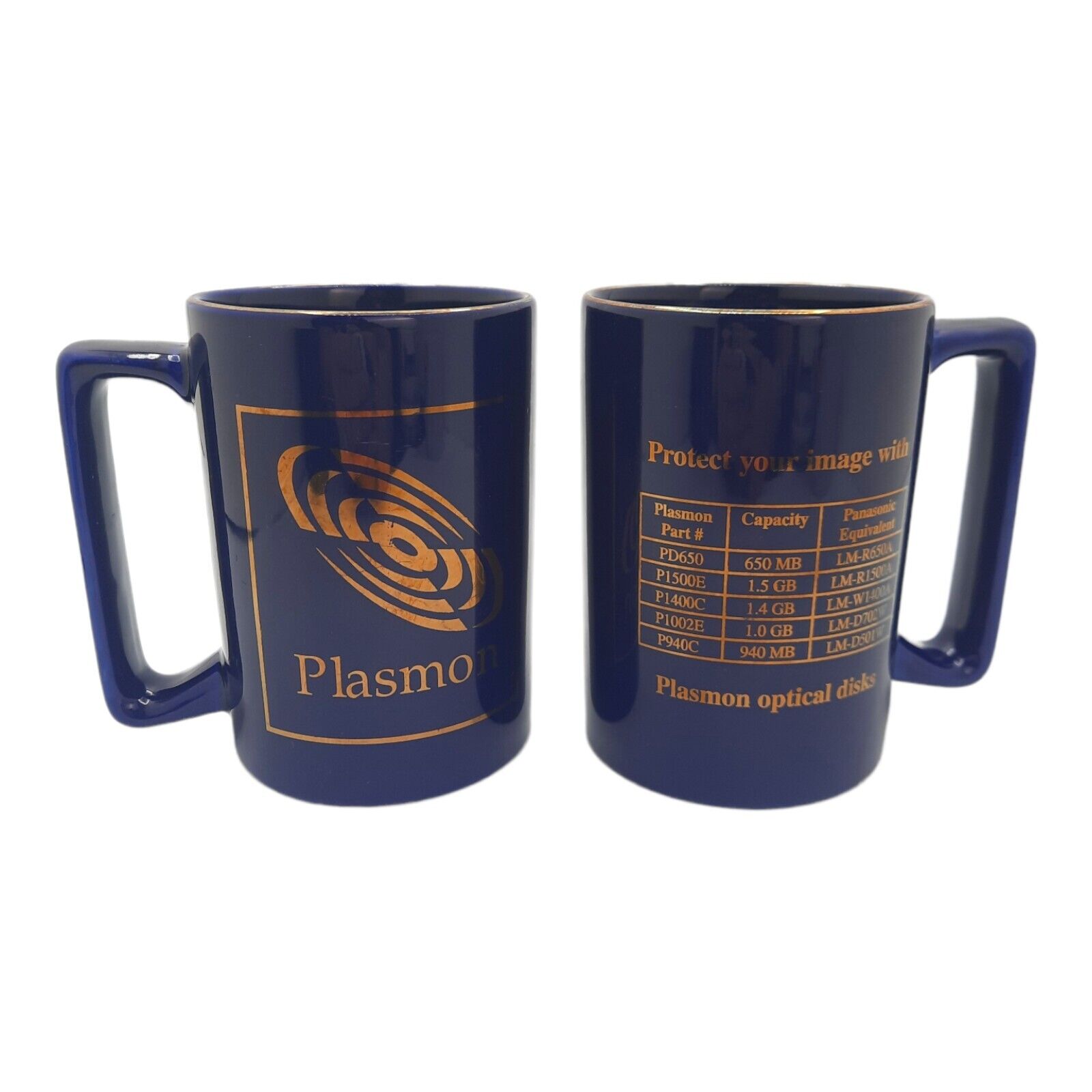 Vintage Tech PLASMON Optical Drives Ceramic Coffee Mug Cup RARE [ LOT OF 2 ]