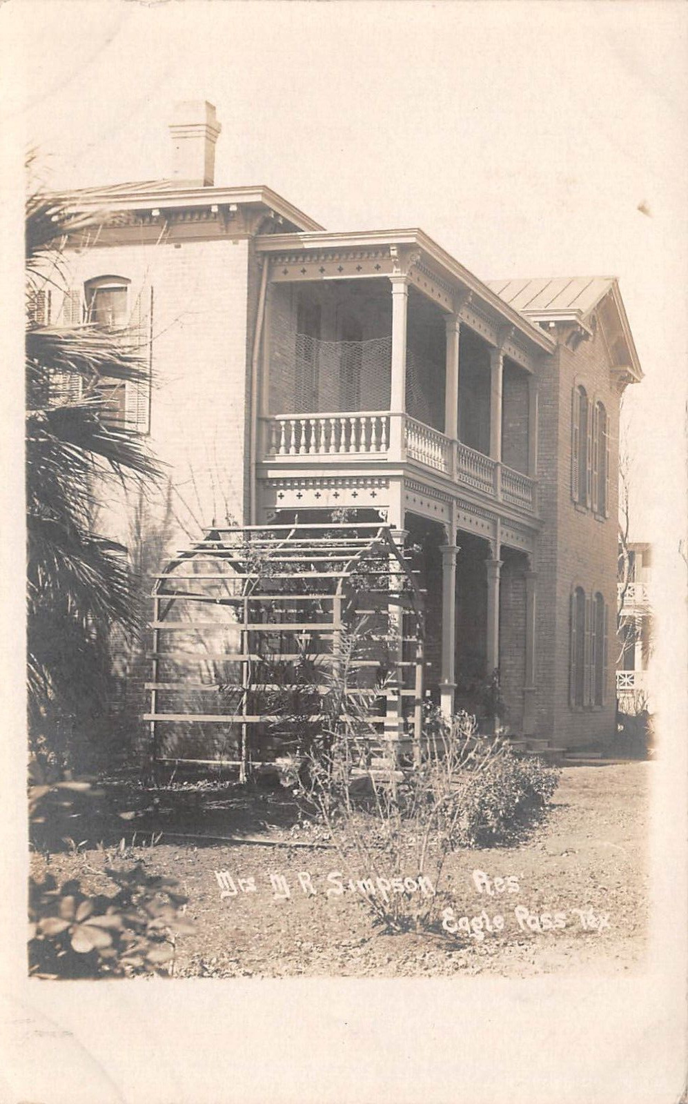 RPPC Eagle Pass Texas Mrs. Mary Reed Simpson Residence Photo c1910 Postcard