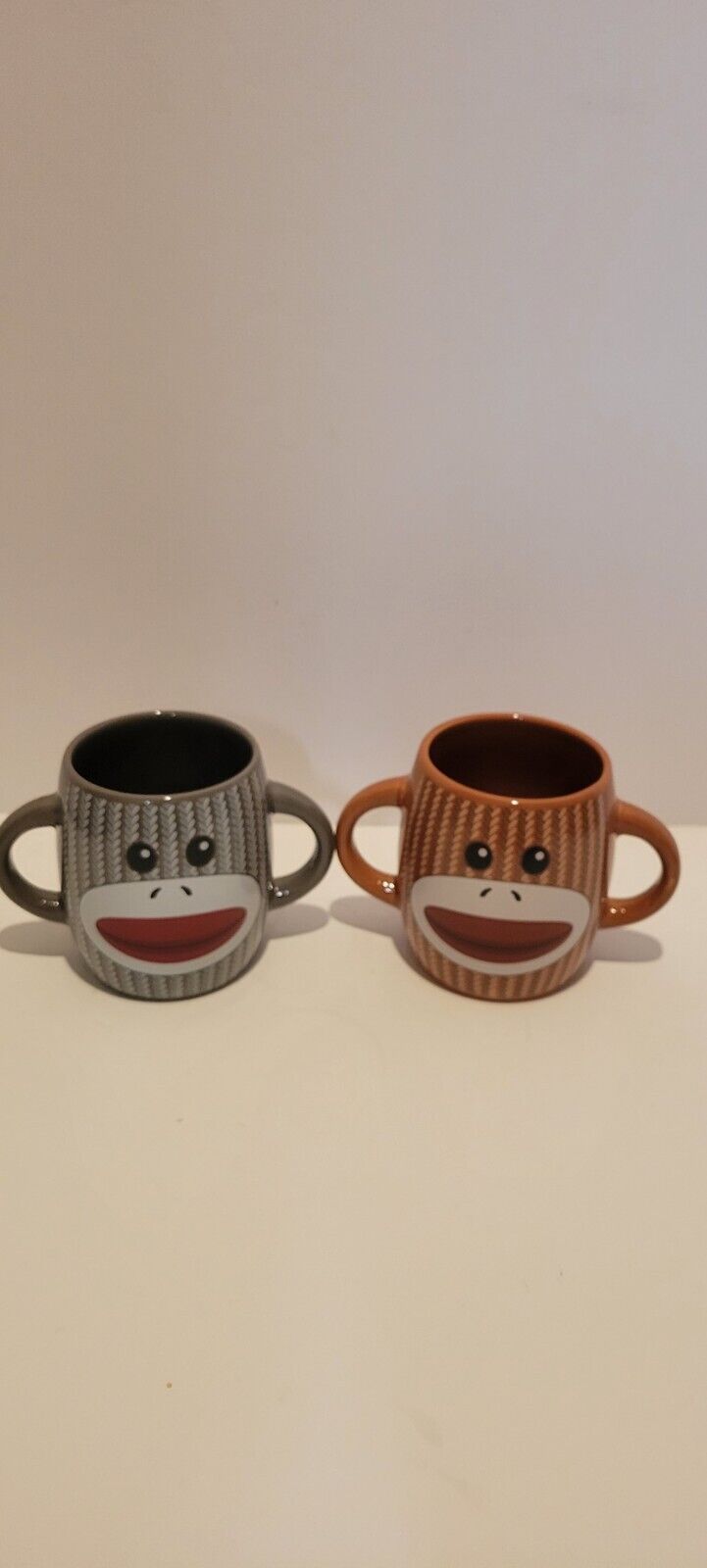 Set Of 2 Sock Monkey Coffee Mugs Double Handle By Galerie.