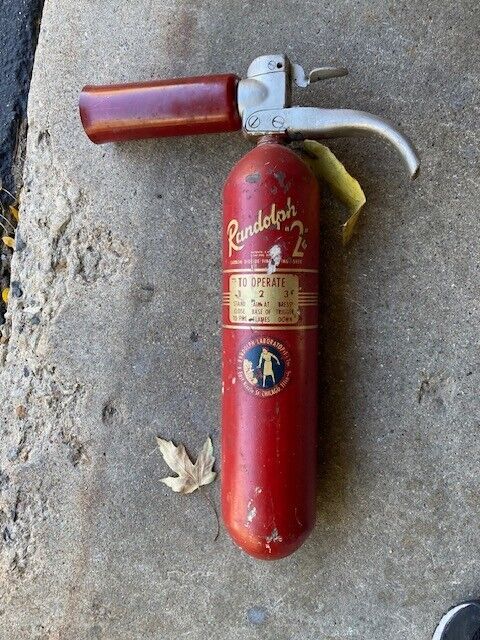 Empty 1940\'s Vintage Randolph / Carbon Dioxide Fire Extinguisher W/ Wall Mount