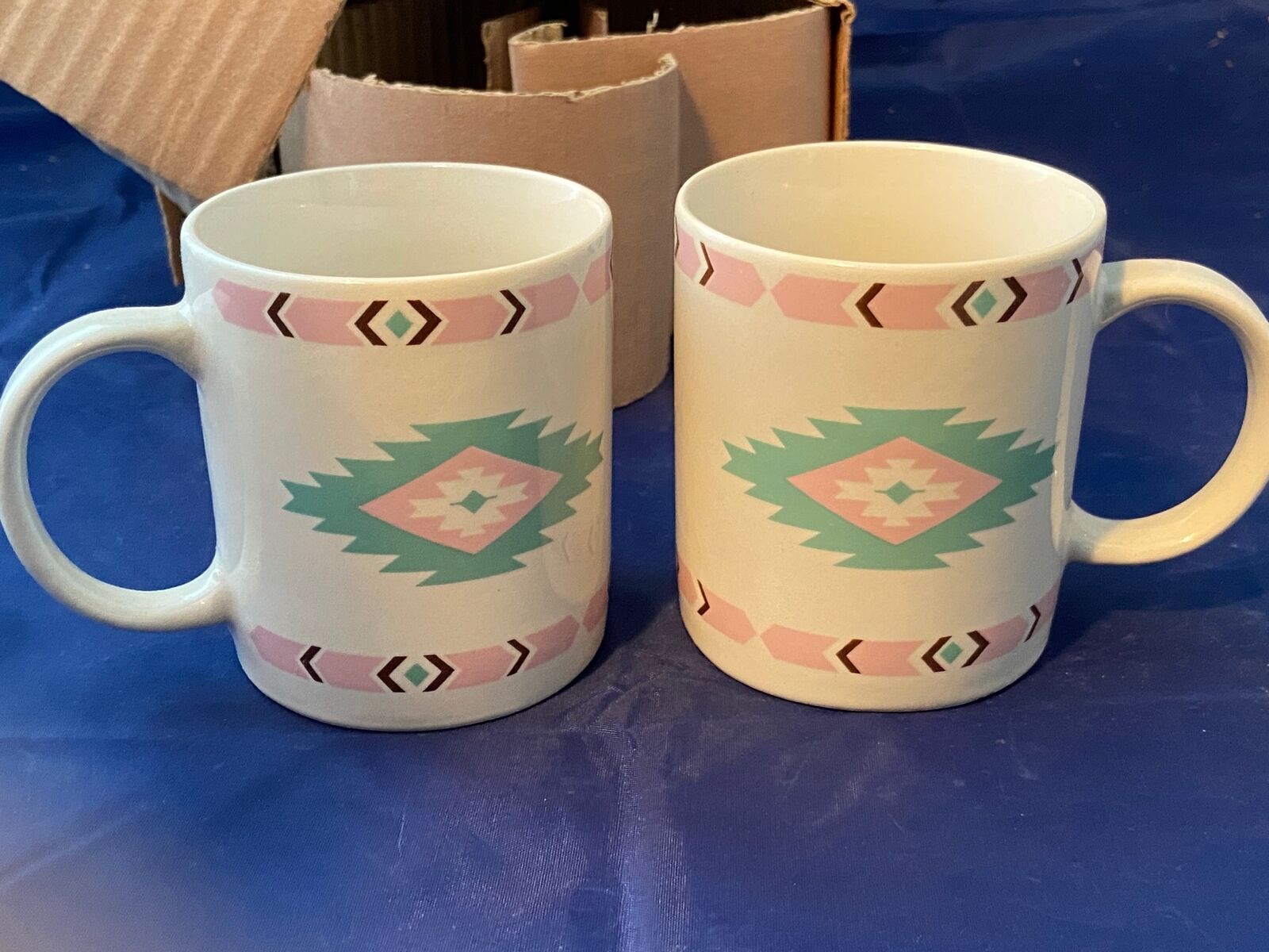 NOS Meiwa Aztec Table Art Set of 2 Pc Coffee Mugs NEW Southwestern