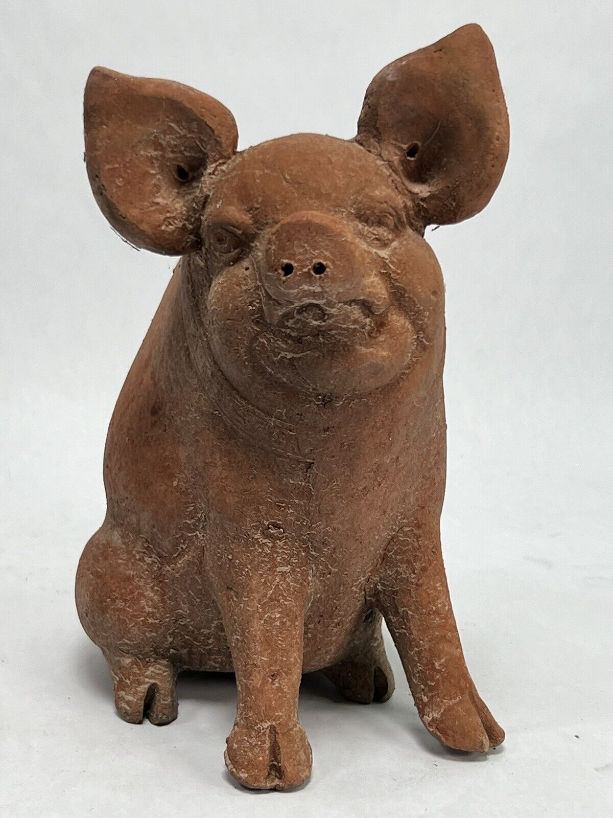 Sitting Pig Hand Crafted Clay Pottery Rustic Brown MX Made In Mexico 9”