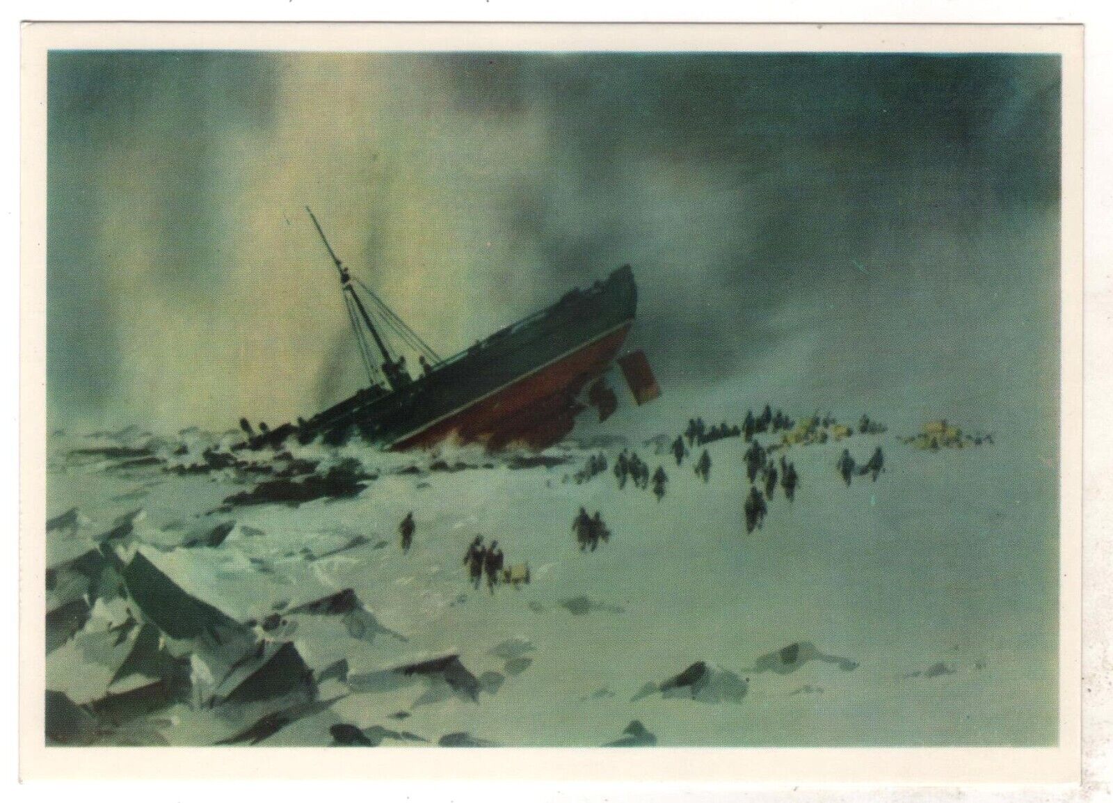 1976 Death of the Soviet ship Chelyuskin Arctic Polar winter Russia Postcard OLD