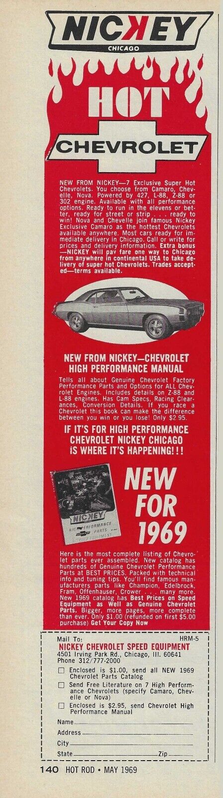 1969 Nickey Chevrolet Vintage Magazine Ad Camaro SS L88 427 Z88 302 Chevelle 69