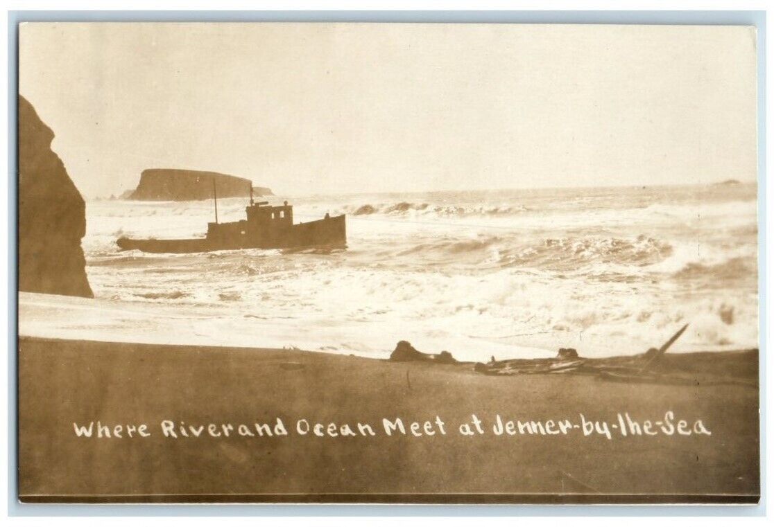 c1910's Ship On The Sonoma Coast View Jenner By The Sea CA RPPC Photo Postcard