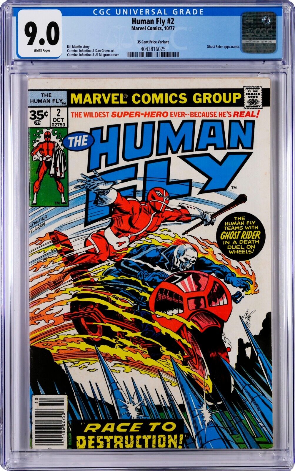Human Fly #2 CGC 9.0 Marvel Comics 1977 35 Cent Price Variant Ghost Rider App